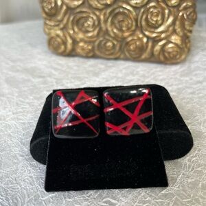 Vintage 80’s Black and Red Square Earrings